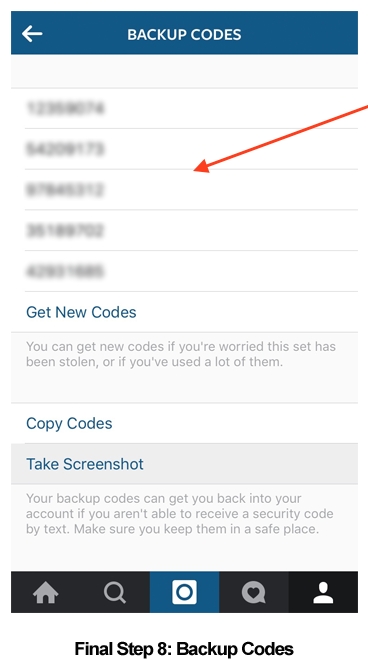 instagram reset codes