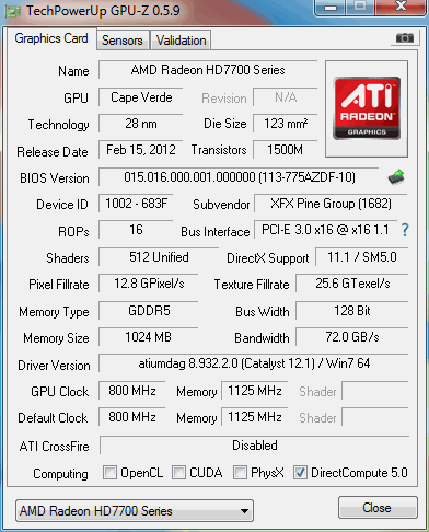 7750 XFX DD GPUZ